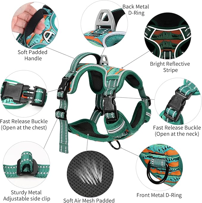 Timos No Pull Dog Harness,No Choke Front Clip Dog Reflective Harness,Adjustable Soft Padded Pet Vest with Easy Control Handle for Small Dogs,Wilderness,S-Mewly Pet