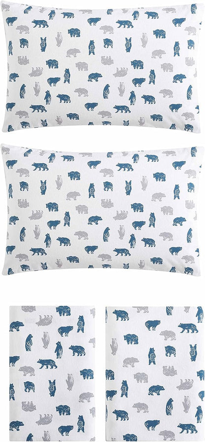 Eddie Bauer- Full Sheet Set, Cotton Flannel Bedding Set, Brushed for Extra Softness, Cozy Home Décor (Bear Mountain Grey, Full)
