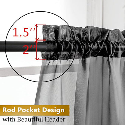 Aiyufeng 2 Panels Extra Long Sheer Window Curtains 120 Inches Length, Elegant Window Voile Panels/Drapes/Scarf/Treatment/Backdrop for Living Room Wedding Party Home Decor (40W x 120L inches, Black)