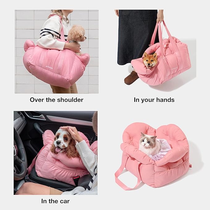 VETRESKA Dog Carrier Dog Car Seat for Small Dogs - Washable Cat Carrier Portable Puppy Bed for Car Seat of Easy Installation Pet Travel Carrier Bed with Storage Pocket & Safety Clip-On Leas-Mewly Pet