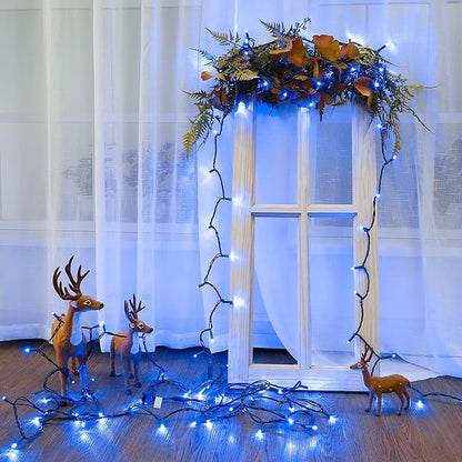 Brizled Blue Christmas Lights, 33ft 100 LED 5MM Wide Angle Christmas Tree Lights, 120V UL Certified Mini String Light Connectable Outdoor Waterproof Blue Light for Xmas Room Party Decor, Green Wire
