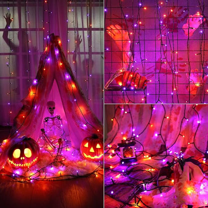Brizled Halloween Lights String, 164FT 500 LED Halloween Lights, Outdoor Mini Spooky Lights 8 Modes Waterproof, Plug in String Light for Party Tree Outside Indoor Decor (Orange & Purple)