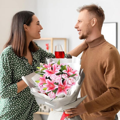 Hotop 20 Pcs Artificial Flowers Velvet Realistic Roses and Latex Lilies Flowers Bouquet Decorations Arrangements for Home Table Centerpieces Independence Day(Pink)