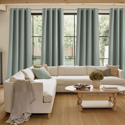 NICETOWN Short Faux Linen Sage Green Blackout Curtains 63 inches Long for Kitchen - Privacy Panels for Living Room Bedroom, Modern Farmhouse Style Easy Care Grommet Top, 2 Panels, W42 by L63