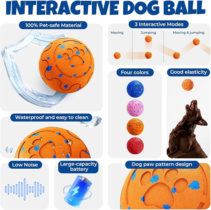 Dog Balls: Interactive Dog Ball Auto Rolling - Interactive Dog Toys for Aggressive Chewers - Bouncy & Throwable, Type-C Rechargeable, Washable, for Small & Medium & Large Dogs – Orange-Mewly Pet
