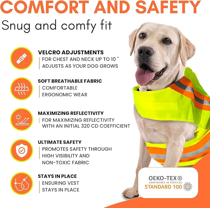 Reflective Dog Vest: Hi-Visibility Safety Gear for Outdoors. Safeguard Your Dog with Easy to wear Adjustable Reflective Vest Jacket (Medium)-Mewly Pet