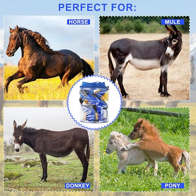 9 Pieces Grooming Kit with Tote Bag - Horse Brush Set, Sweat Scraper, Sponge, Hoof Pick, Curry Comb for Riders and Beginners (Blue)-Mewly Pet