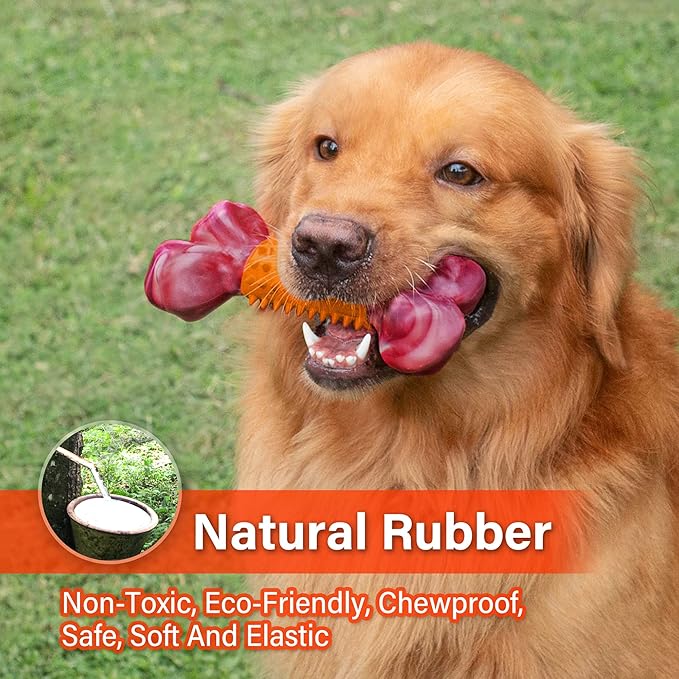 Apasiri Dog Toys for Aggressive Chewers Large Breed 2-Pack: Heavy Duty Chew Toys for Medium Dogs Indestructible Orange Dog Gift with Peanut Butter Flavor-Mewly Pet