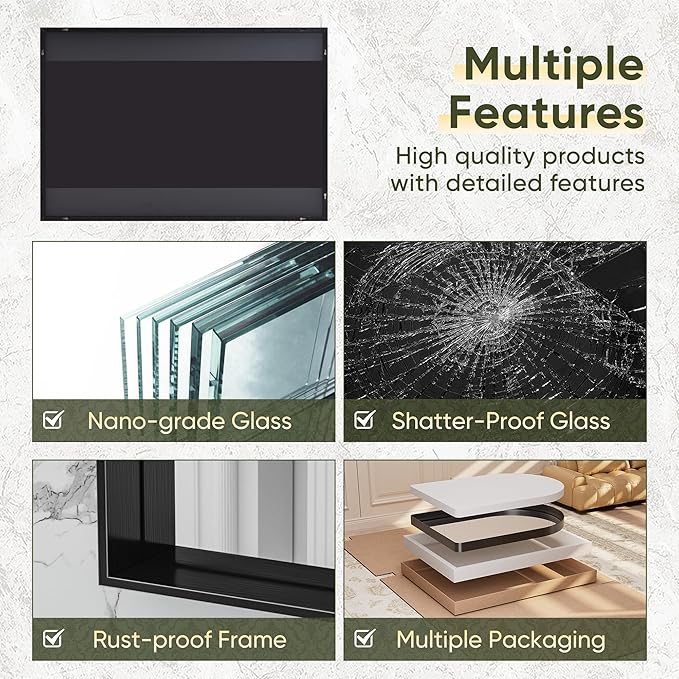 Suidia Bathroom Mirror, 24" x 36" Wall Mirror Metal Framed, Bathroom Vanity Mirror for Living Room Bedroom Bathroom Entryway, Black, Rect Corner Style