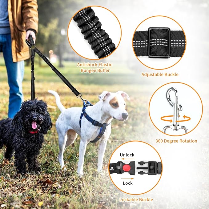 BWOGUE Double Dog Cat Seat Belts, Car Headrest Restraint Adjustable Travel Leash,Safety Elastic Leads Splitter Connect Vehicle Seatbelt Harness for 2 Dogs-Mewly Pet