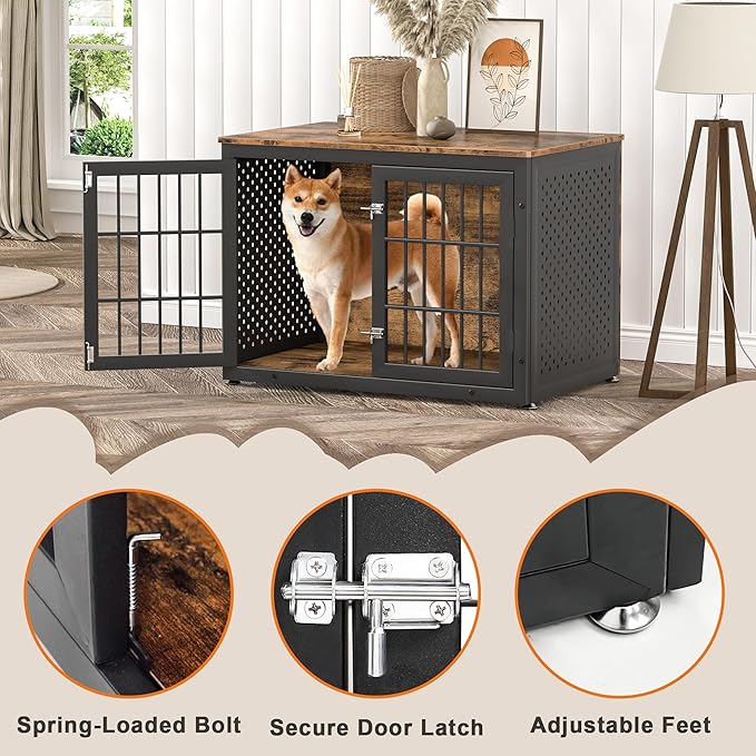 38" Heavy Duty Dog Crate Furniture for Large and Medium Dogs,Wooden Metal Kennel for High Anxiety Dogs, Chew Proof Pet Cage Indoor, Decorative Dog Kennel End Table-Mewly Pet