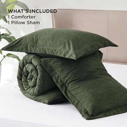 Bedsure Twin/Twin XL Comforter Set - Dark Green Soft Bedding for All Seasons, Cationic Dyed Bed Set, 2 Pieces, 1 Twin Size Comforter (68"x88") and 1 Pillow Sham (20"x26"+2")