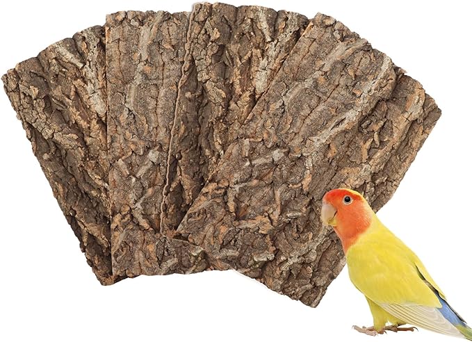 4 Pack Cork Bark Perch for Bird, 11.8 × 7.9 inch Natural Parrot Chewing Toys, Birdcage Background Decor Accessories, Bark Toy for Budgie Parakeet Cockatiel Lovebirds Conures Hamster Guinea Pig Rat-Mewly Pet