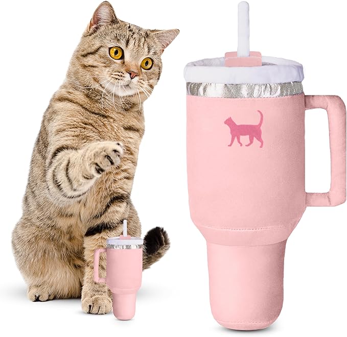 Kitty Cup Tumbler Cat Toy – Funny Cat Birthday Gifts with Catnip & Crinkle Paper, Cute Girl Kitten Toys (Pink Peach Dust)-Mewly Pet