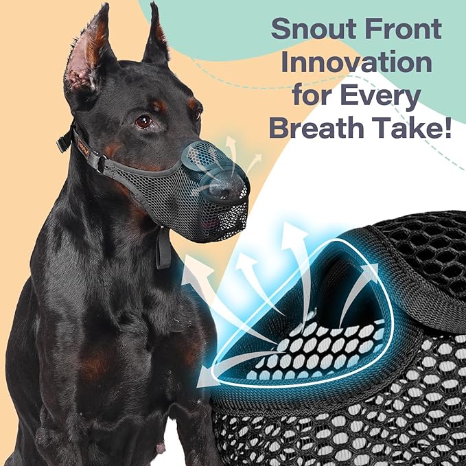 LUCKYPAW Dog Muzzle for Large Medium Small Dogs, Patented Mesh Muzzle to Prevent Biting Chewing Eating, Soft Mouth Guard with Front Opening Design for Drinking Panting (Black, XXL)-Mewly Pet