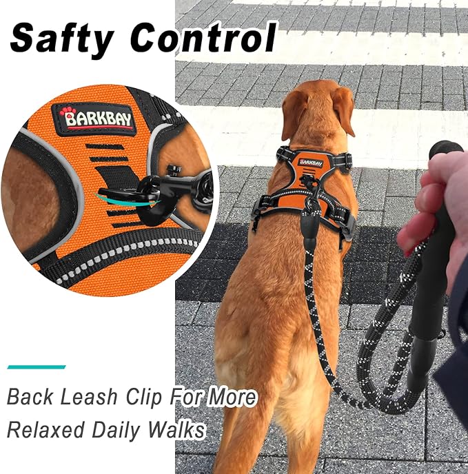 BARKBAY No Pull Dog Harness Large Step in Reflective Dog Harness with Front Clip and Easy Control Handle for Walking Training Running(Orange,S)-Mewly Pet