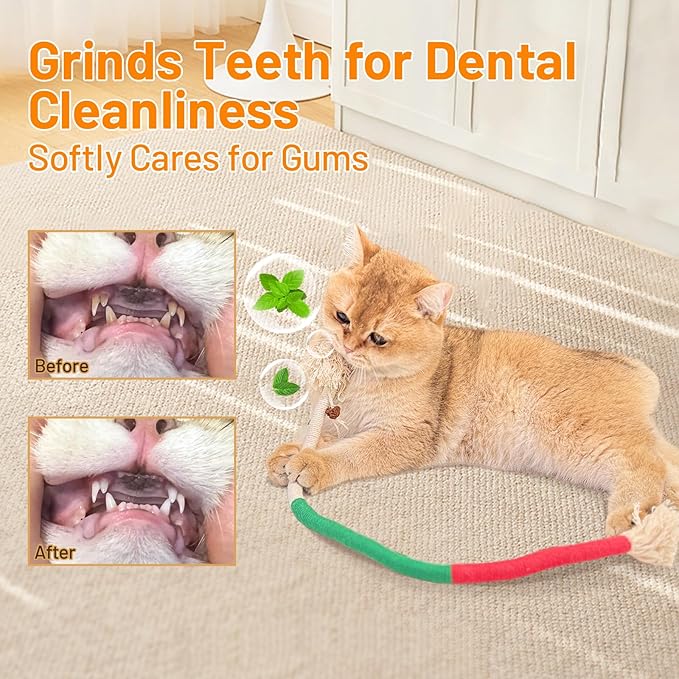 Cat Toys Chew Ropes,3Pcs Natural Catnip Chewing Rope,Safe Teeth Cleaning Toy for Indoor Kittens,Interactive Cat Nip Kitty Toys for 24 Inches All Breeds-Mewly Pet