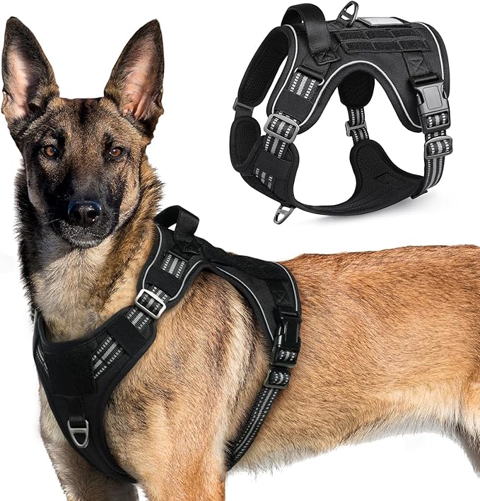rabbitgoo Tactical Dog Harness for Large Dogs, No Pull Military Service Vest with Handle & Molle, Easy Control for Training Walking, Adjustable Reflective Straps, Black, XL-Mewly Pet
