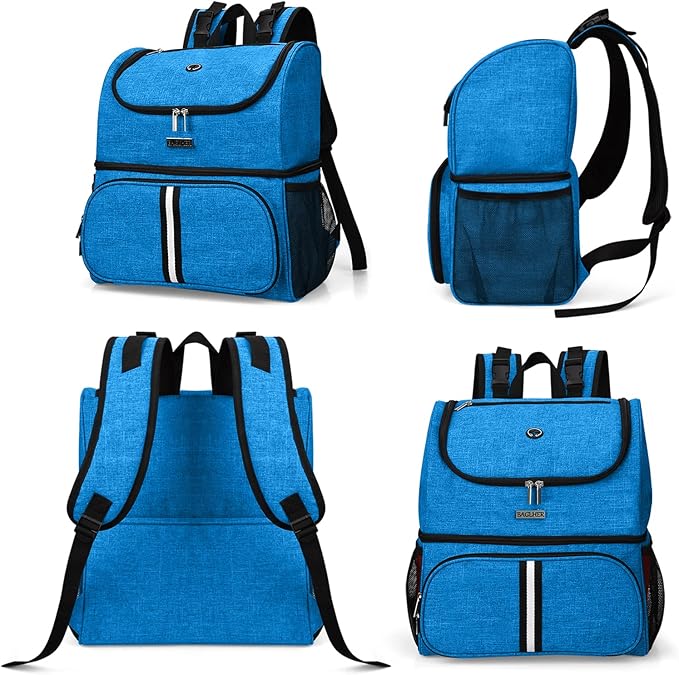 BAGLHER Pet Travel Bag, Double-Layer Pet Supplies Backpack (for All Pet Travel Supplies), Pet Travel Backpack with 2 Silicone Collapsible Bowls and 2 Food Baskets Blue-Mewly Pet