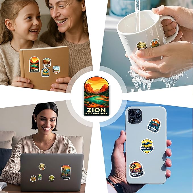 100 PCS National Park Stickers Pack – Waterproof Vinyl America Travel Decals of US Parks for Laptop, Water Bottle, Scrapbook, Car, Luggage – Gift for Kids, Teens, Adults