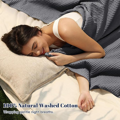 PHF 100% Cotton Waffle Weave Blanket King Size for Bed,Snag Proof Lightweight Breathable Moisture-Wicking Throw for Couch,Great for Layering in Cold Weather,Machine Washable,Home Decor Gift-Charcoal