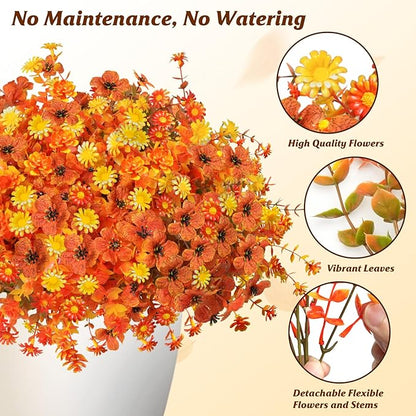 Artificial Fake Mums Flowers Plants for Outdoors Autumn Fall Decoration,16 Bundles Faux mums Mix Silk Glory UV Sun Resistant, Realistic Fall Flowers for Planter Porch Patio Yard Balcony Home Decor