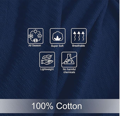 COTTON CRAFT Soft Cotton Thermal Blanket - Plush Herringbone Twill - All Season Luxurious Breathable Skin Friendly Lightweight Cooling Throw Blanket - Sofa Couch Travel Camping Dorm - Full Queen Navy