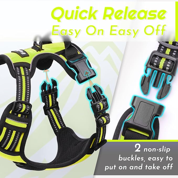Eagloo Dog Harness Medium Sized Dog, No Pull Service Vest with Reflective Strips and Control Handle, Adjustable and Comfortable for Walking, No Choke Pet Harness with 2 Metal Rings, Green, M-Mewly Pet