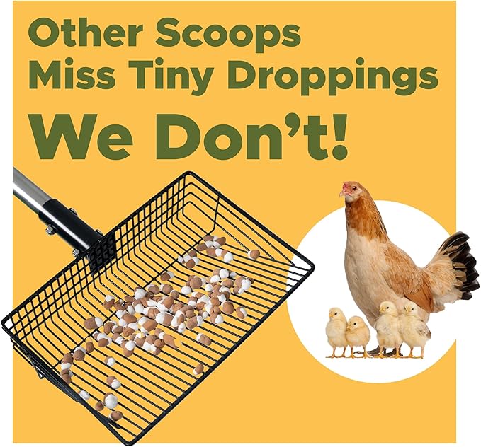 Premium Chicken Poop Scooper for Sand - Durable Chicken Coop Scoop Set - Sifting Shovel for Coop Cleaning - Metal Sand Sifter for Poultry Run - Poultry Litter Tools-Mewly Pet