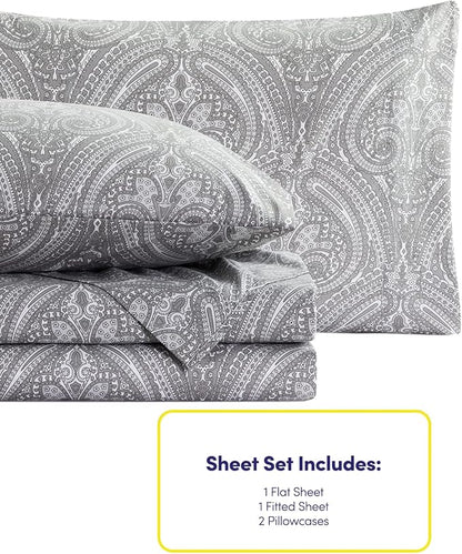 Twin Size Bed Sheets - 4 Piece 1500 Supreme Collection Fine Brushed Microfiber Deep Pocket Twin Sheet Set Bedding - 1 EXTRA PILLOW CASES, GREAT VALUE, Twin, Paisley Gray
