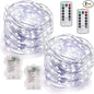 MUMUXI 2 Pack 33ft Remote Control Fairy Lights Battery Operated String Lights with Timer, 100 Twinkle LED for Outdoor, Waterproof Silver Wire Firefly Lights, Cool White