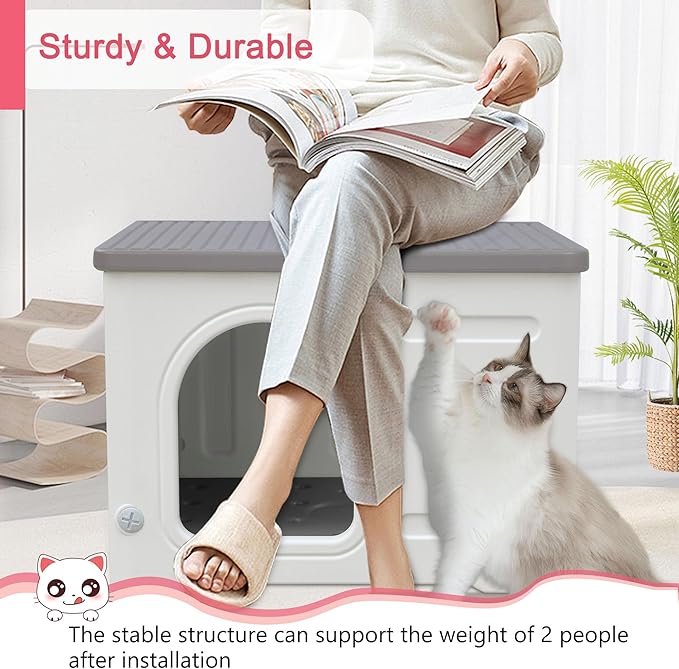 Rockever Plastic Cat House Outdoor with Escape Door, Waterproof Feral Cat House Outdoor Indoor, Sturdy Cat House for Outdoor Cats, Assemble Easily-Grey-Mewly Pet