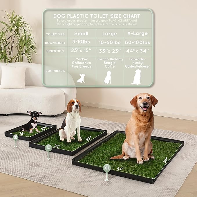 Dog Grass Pad with Foldable Dog Litter Box, Extra Large Liner Base (44”×34”) for Balcony, 2 Artficial Grass Pee Pads for Dogs, Pee Pad Holder, Potty Training-Mewly Pet