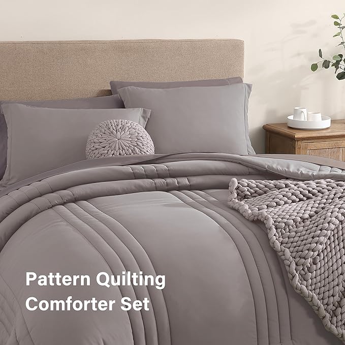 Monbix King Size Comforter Set - 7 Pieces Bed in a Bag King, Cloud Purple Bedding Sets with Comforter, All Seasons Down Alternative Comforter Bed Set with Sheets, Pillowcases & Shams