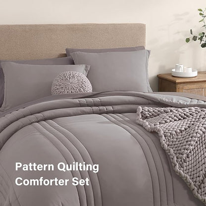 Monbix Full Comforter Set - 7 Pieces Cloud Purple Bed in a Bag Full Size Bedding Sets with Comforters, All Seasons Down Alternative Comforter with Sheets,Pillowcases & Shams