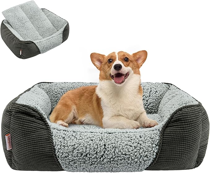 Miguel Washable Dog Bed with Removable Cushion for Medium Small Dogs, Easy to Wash Pet Sofa Bed with Side, Rectangle Bolster Cat Bed Calming Cuddle Puppy Bed with Anti-Slip Bottom, Gray 30 Inch-Mewly Pet