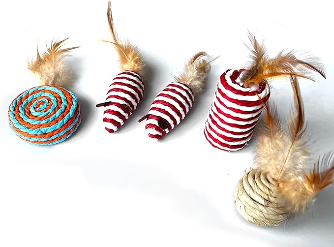 PetBox Feathered Plush Yarn Mouse Toy Set for Cats (7pcs)-Mewly Pet