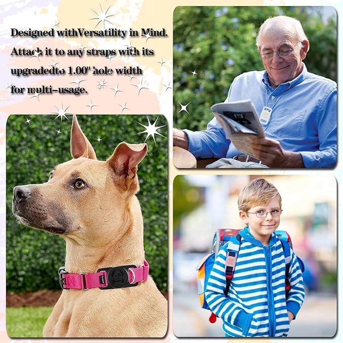 2 Pack Waterproof AirTag Dog Collar Holder Compatible with Apple AirTag, Silicone Hidden Loop Holder for Airtag Tracker, Anti-Lost Dog Collar Air Tag Accessories(Black,Black)-Mewly Pet