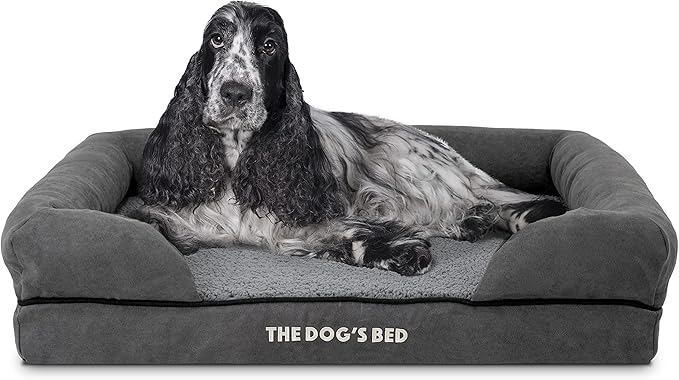 The Dog’s Bed, Medium Grey Plush Memory Foam, Pain Relief: Arthritis, Hip & Elbow Dysplasia, Post Surgery, Lameness, Supportive, Calming, Washable Cover, Veterinary Approved-Mewly Pet