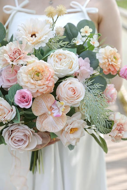Artificial Flowers Combo for DIY Centerpieces Arrangements Wedding Bouquets Centerpieces Arrangements Party Baby Shower Home Decorations (Nude Champagne)