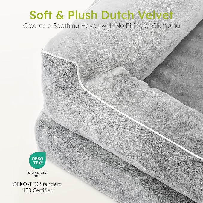 Jumbo Dog Beds for Extra Large Dogs, Orthopedic Dog Bed with Cooling Gel Memory Foam, Waterproof Pet Bed with Removable Washable Cover, 45" Pet Sofa Couch Velvet with Bone Toy, Light Gray-Mewly Pet