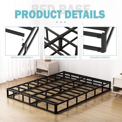 7 Inch Full Size Box Spring Bed Base, Low Profile Metal Boxspring Full Size with Fabric Cover, 3000 Lbs Max Weight Capacity Mattress Foundation, Noise-Free, Easy Assembly