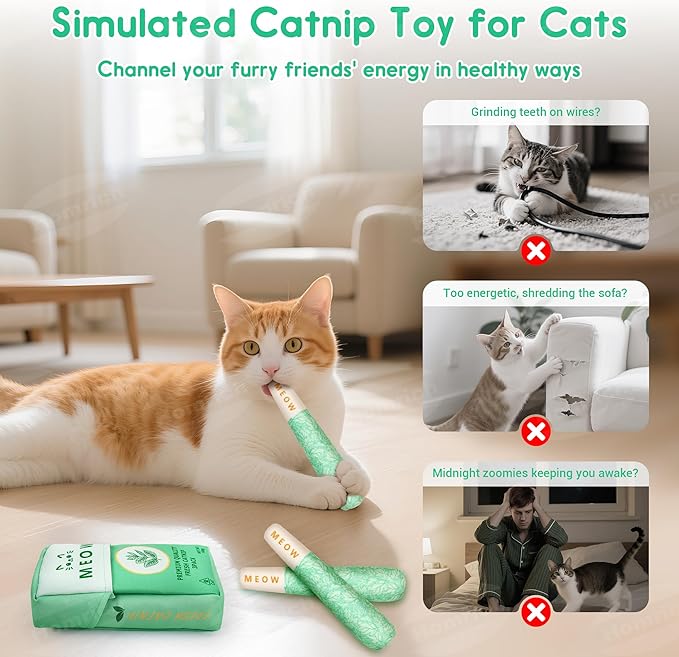 Homrich Catnip Toys for Cats, 3-Pack Funny Cat Toys Filled with 100% Pure Organic Catnip, Safe Kitten Teething Chew & Kicker Toys - Interactive Cat Toys for Bored Indoor Adult Cats-Mewly Pet