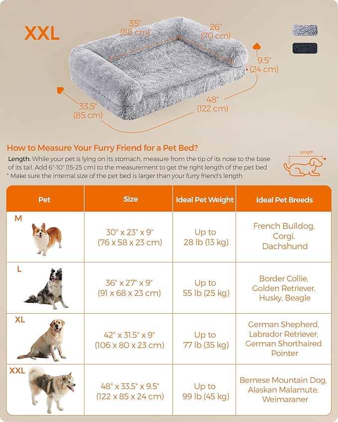 Feandrea Dog Bed, Orthopaedic Dog Sofa Bed for Large Dogs, Waterproof Ped Bed with Removable Washable Cover, 48 x 33.5 x 9.5 Inches, Gray Ombré UPGW234G01-Mewly Pet