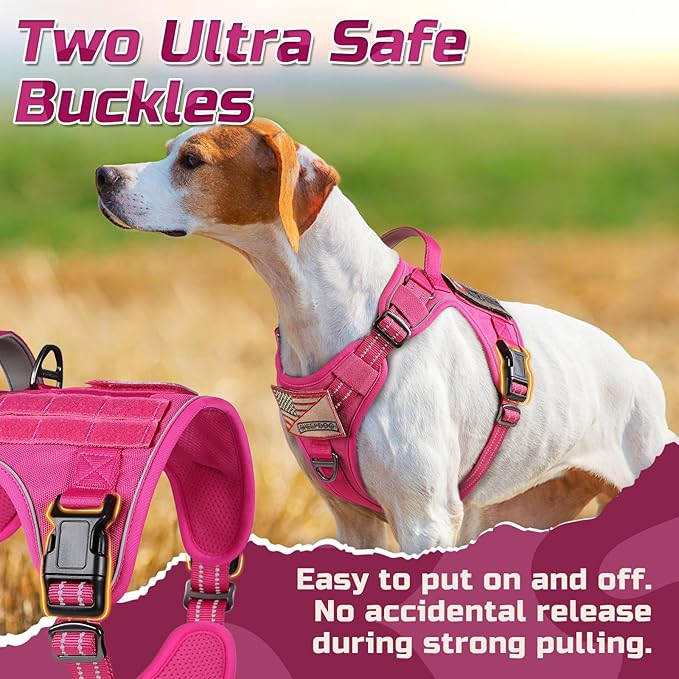 rabbitgoo Tactical Dog Harness for Small Dogs, No Pull Military Service Vest with Handle & Molle, Easy Control for Training Walking, Adjustable Reflective Straps, Rose Red, S-Mewly Pet