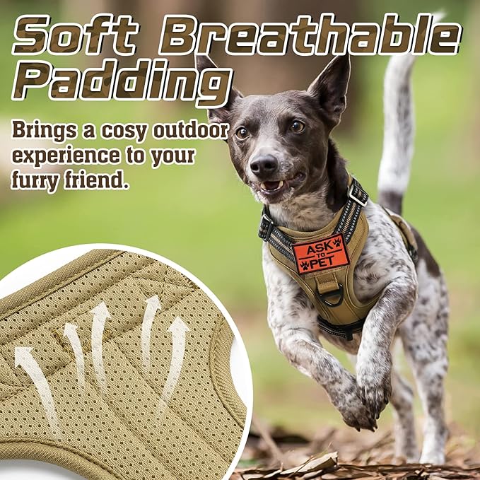 rabbitgoo Tactical Dog Harness for Large Dogs, No Pull Military Service Vest with Handle & Molle, Easy Control for Training Walking, Adjustable Reflective Straps, Brown, L-Mewly Pet