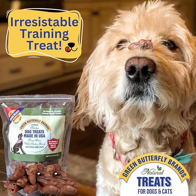 Freeze Dried Chicken Heart Dog Treats Made In USA. All Natural Freeze-Dried Raw Snacks for Dogs and Cats. One Ingredient. High Protein. Heart Health. Irresistible Training Treat-Mewly Pet