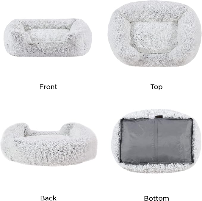 Best Friends by Sheri Shag Lounge Bed Calming Faux Fur Dog Bed, Frost, Medium, 30" x 20"-Mewly Pet