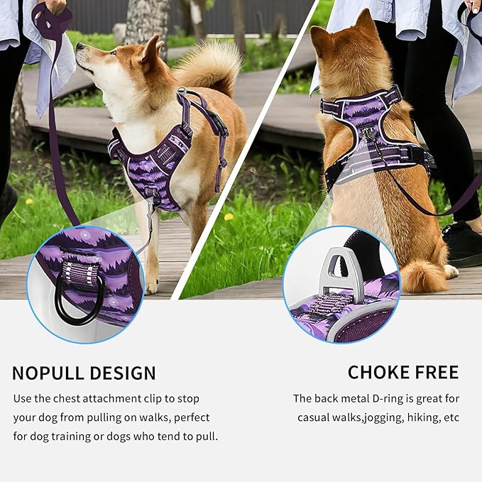 Timos Dog Harness,No-Pull Pet Harness Adjustable Soft Padded Dog Vest,Reflective No-Choke Pet Oxford Vest with Easy Control Handle for Large Dogs,Moon Night,L-Mewly Pet