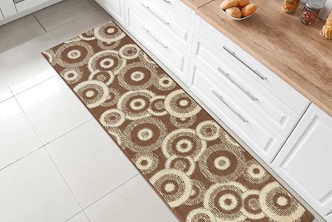 Custom Length Cut to Size Modern Farmhouse Carpet Runner Rug for Hallways, Non Slip Rubber Backed, 31 inch Wide X Customized Length, Geo Brown, 31 inch X 5 feet